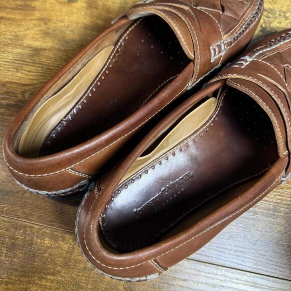 Johnston & Murphy 20-9170 Brown Leather Woven Penny‎ Loafers Mens Size 9 M main image 4